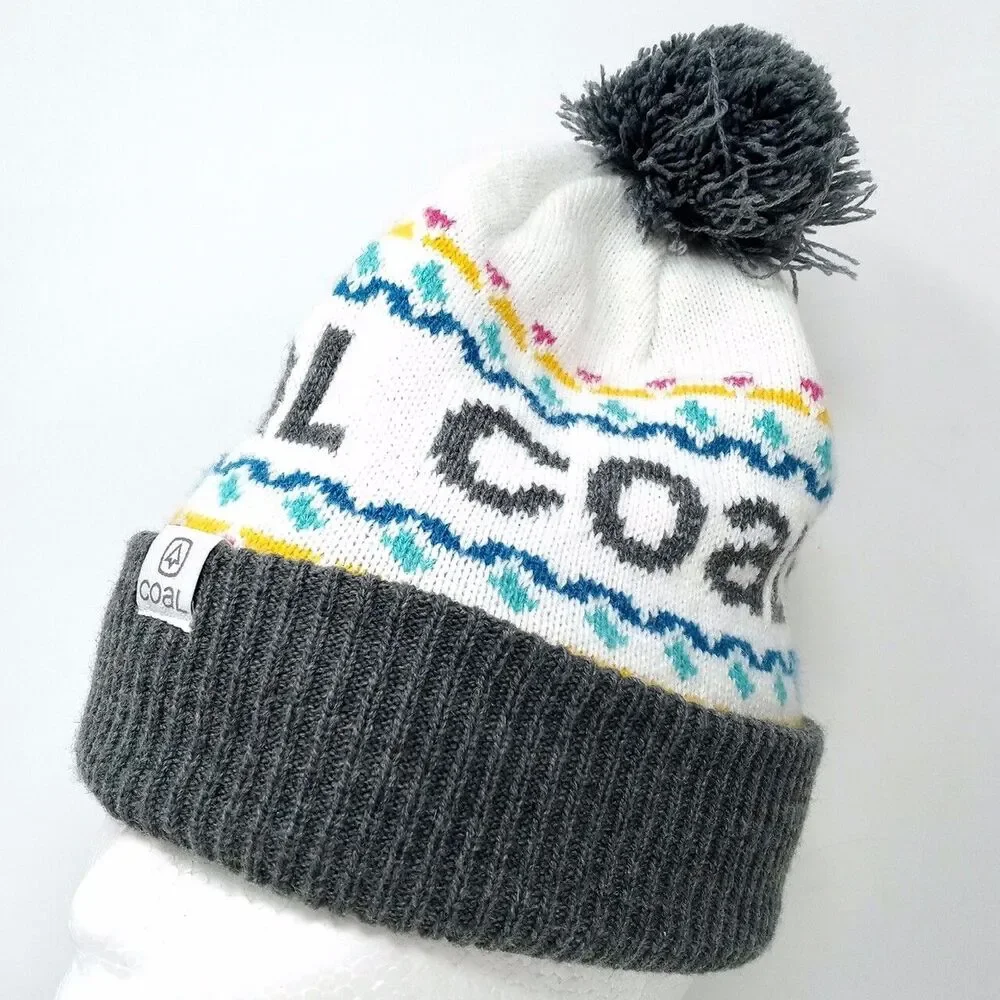 Coal Headwear Grey & White Pom Pom Winter Knit Ski Snowboard Beanie Hat
